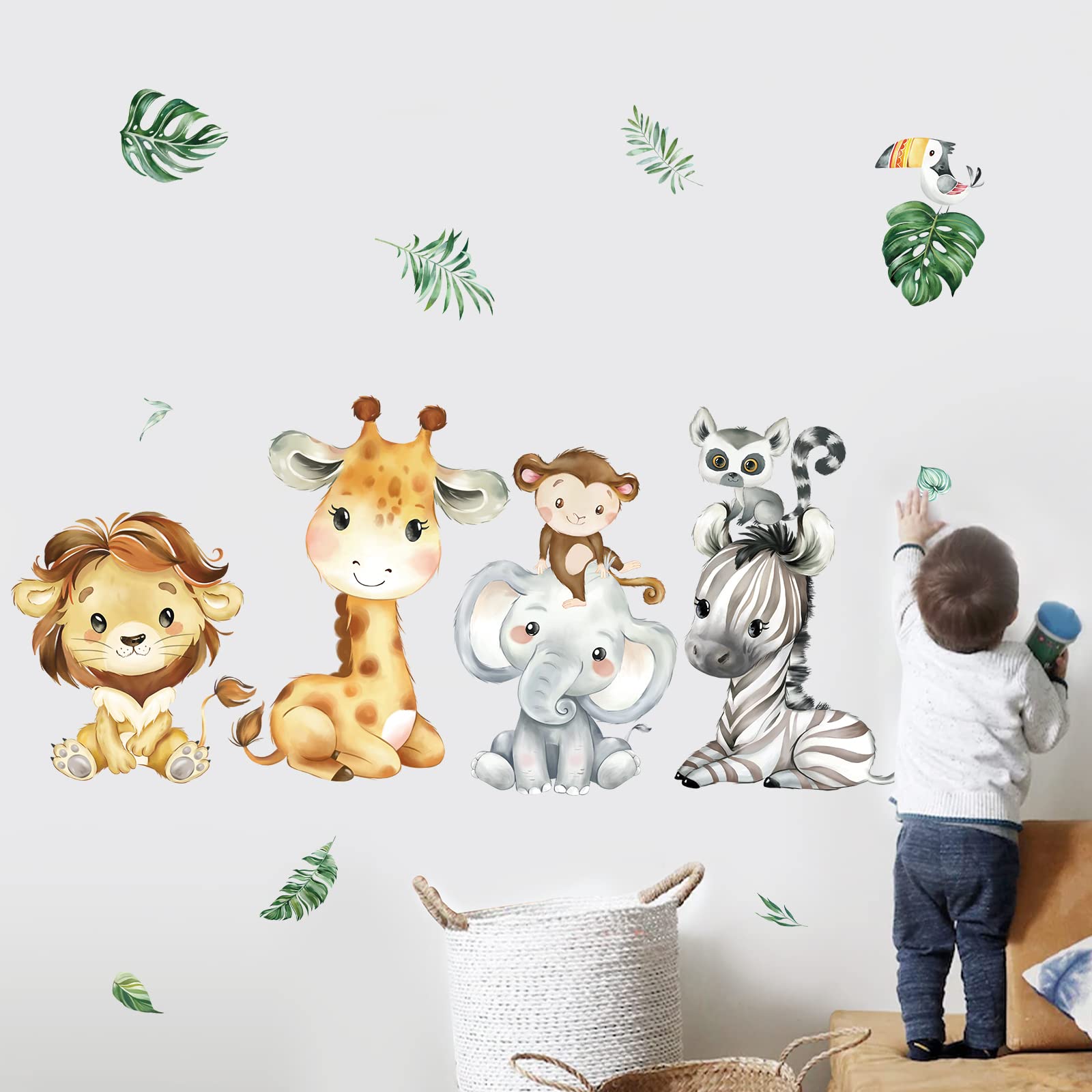 decalmile Pegatinas de Pared Animales de la Jungla Vinilos Decorativos Safari Elefante Jirafa León Adhesivos Pared Habitación Infantiles Niños Bebés Guardería