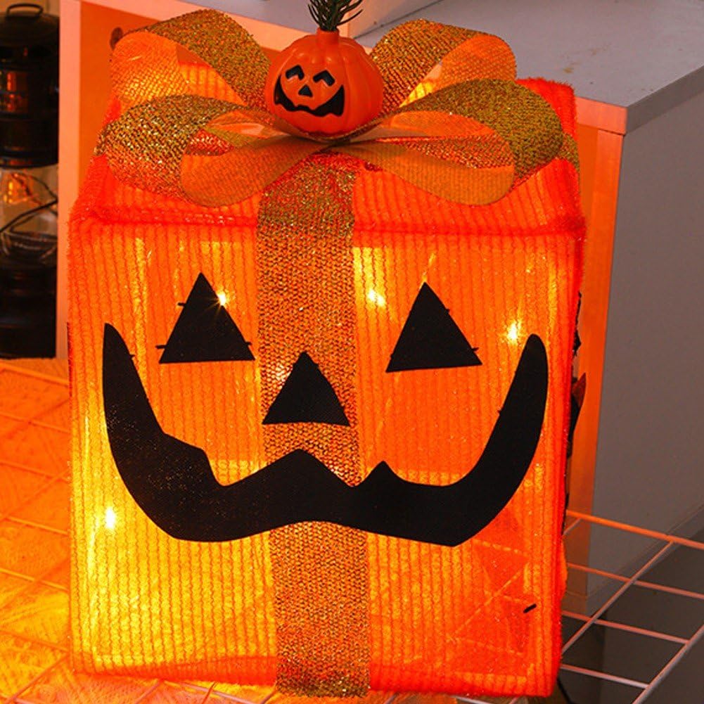 Confezione 3 Decorazioni Luminose a Forma di Zucca di Halloween, Scatola Regalo -o-Lantern con LED, Decorazioni di Halloween, per Casa, Il Giardino E Le Feste.