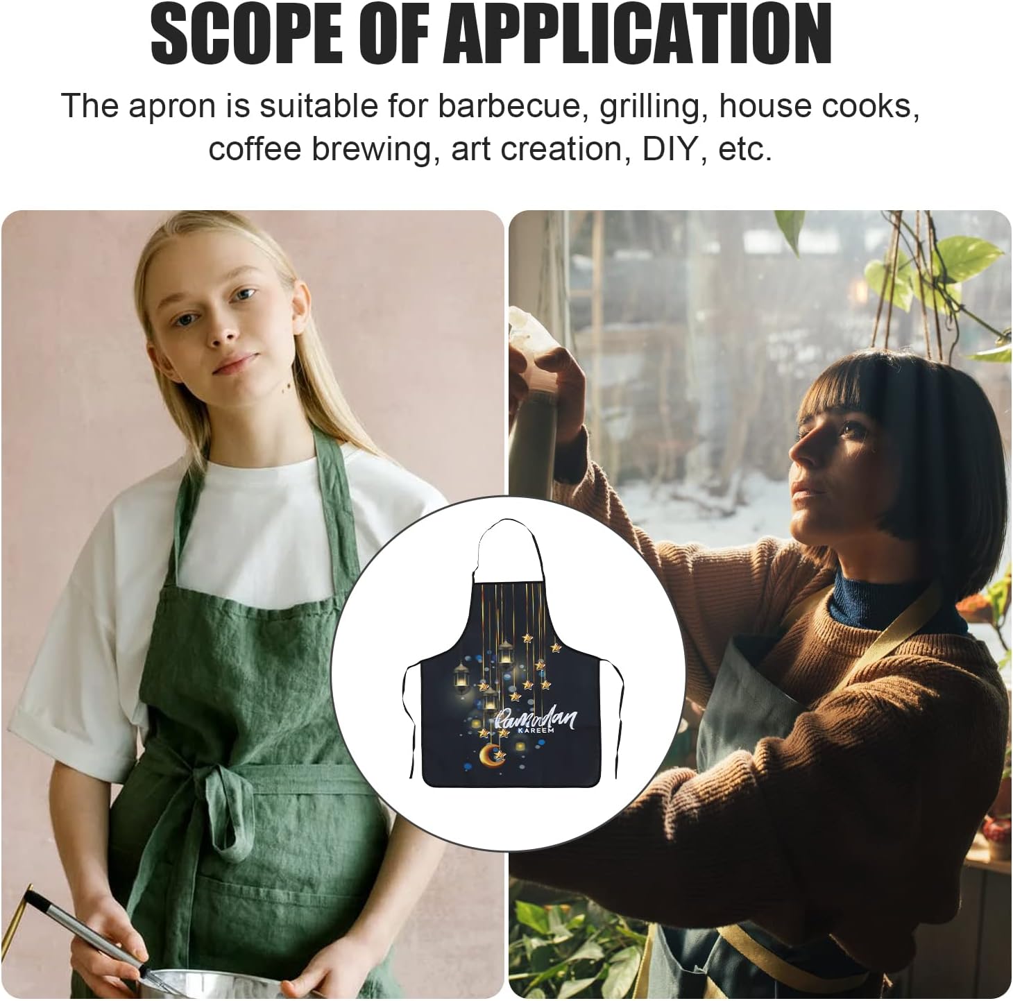 LUOZZY Ramadan Kareem Apron Eid Decorations for Home Baking Apron Muslim Kareem Ramadan Home Kitchen Housewarming Gifts, Black