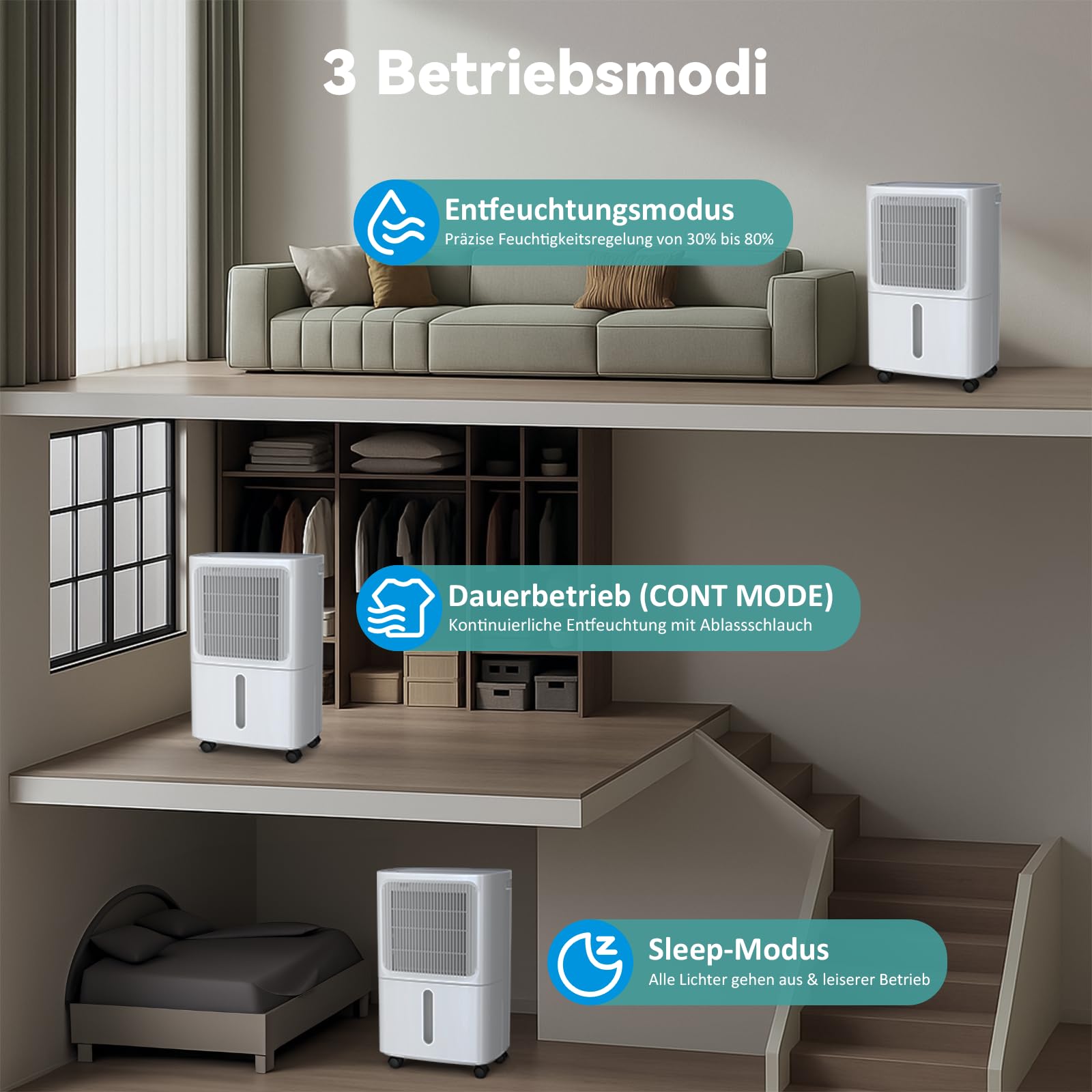 LEENON Luftentfeuchter Elektrisch 12L Entfeuchter Keller Leise Raumentfeuchter with Schlafmodus 24H Timer Wäschetrocknung Ablaufschlauch, Auto-Neustart Dehumidifier 30m² für Wohnung Badezimmer
