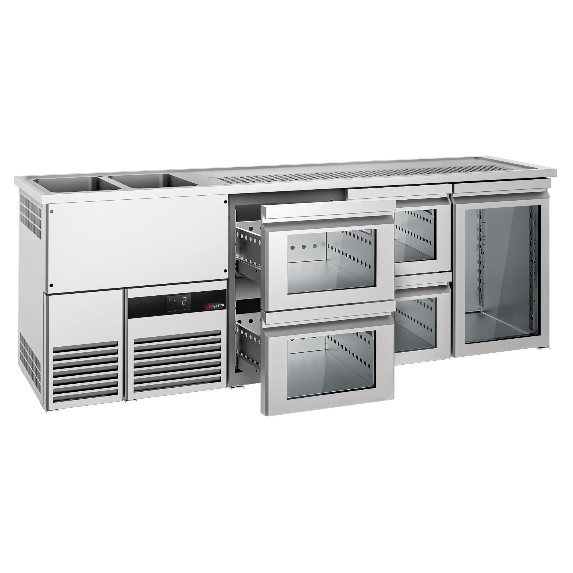 GGM Gastro | BLF257D#2#SG12#GT | Biertheke PREMIUM - 2500x700mm - 1 Glastür & 4 Glasschubladen