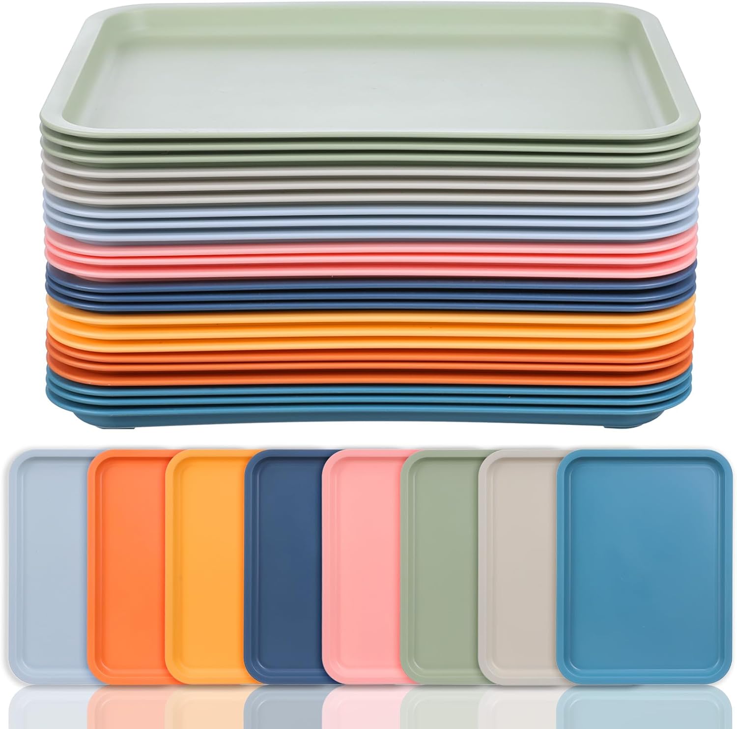 24 Pcs Plastic Fast Food Trays Bulk Colorful Cafeteria Restaurant Serving Grill Tray Rectangular Lunch Trays for Party Kitchen Coffee Crawfish, 8 Colors(9 x 12 Inch)