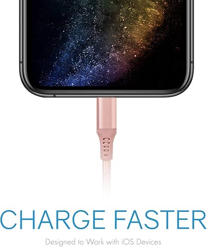 Miniatura 5 de Realm Lightning trenzado de nailon a USB A - Cargador de iPhone de Apple certificado por Mfi, 10 pies, oro rosa