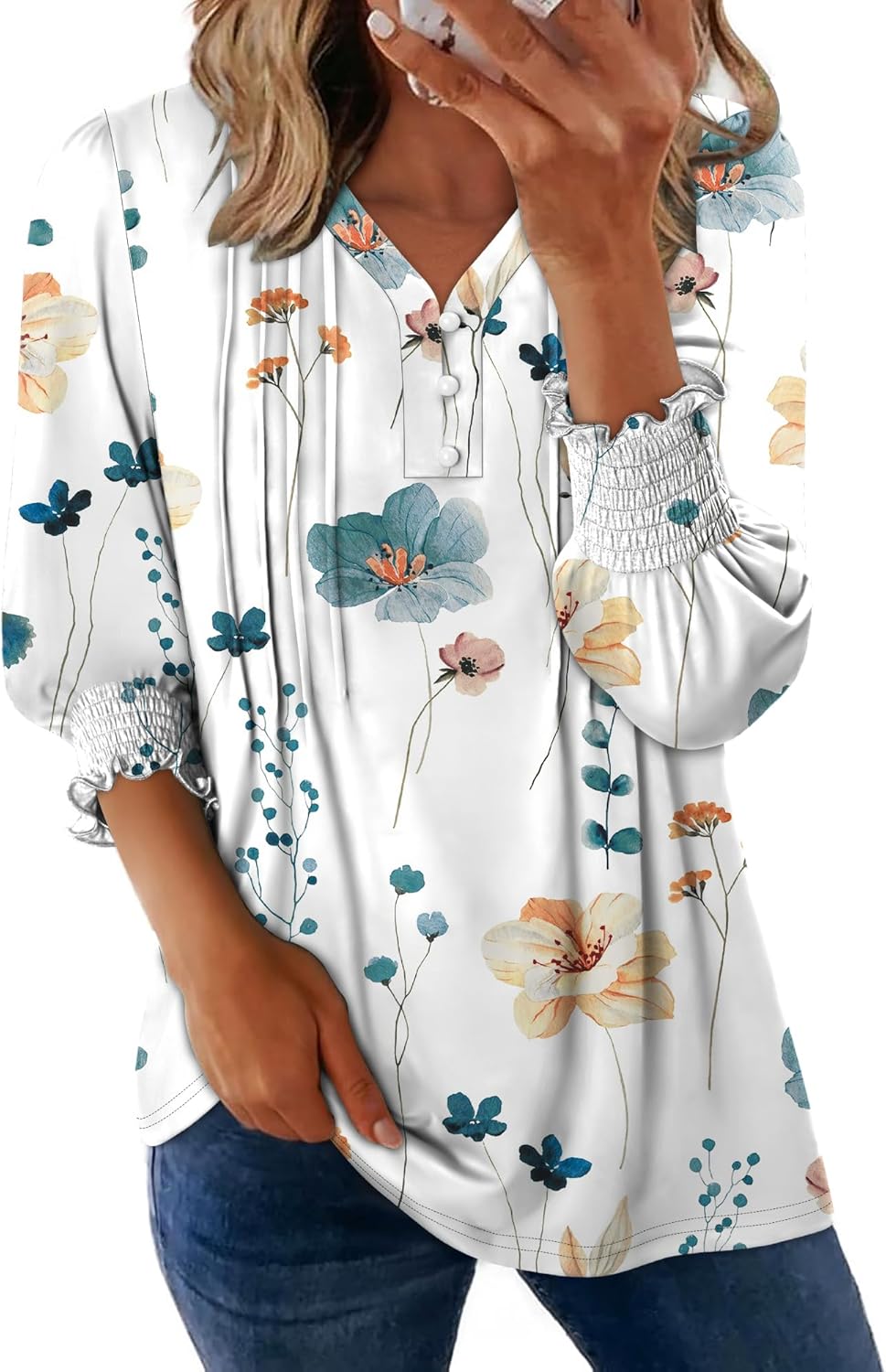 CRAZY GRID 3/4 Length Sleeve Womens Tops V-Neck Lace Tunic Button Down Business Casual Blouses Fall Trendy Outfits 2026 S-XXL - Image 2