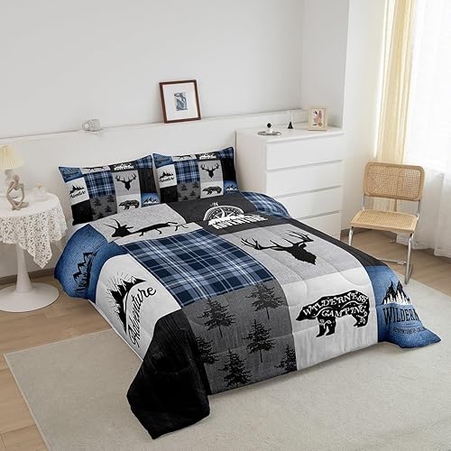 Miniatura 2 de Juego de edredón para niños, diseño de oso de ciervo, astas, juego de ropa de cama de aventura de caza para niños, niñas, adultos, decoración de