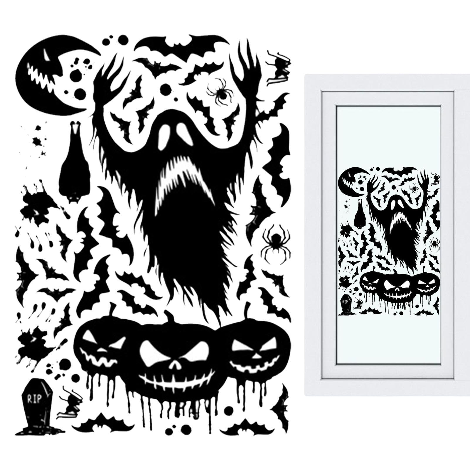 Geruwam Large Stickers For Halloween - Static Stickers Skeleton Ghost Witch Pumpkin | Silhouette Halloween Scary Decorations Silhouette Stickers