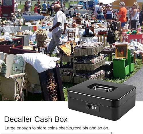 Miniatura 6 de Decaller Caja de dinero con cerradura de combinación, caja de seguridad de metal pequeña con bandeja de dinero, 7 45 x 6 45 x 3 35 pulgadas, color