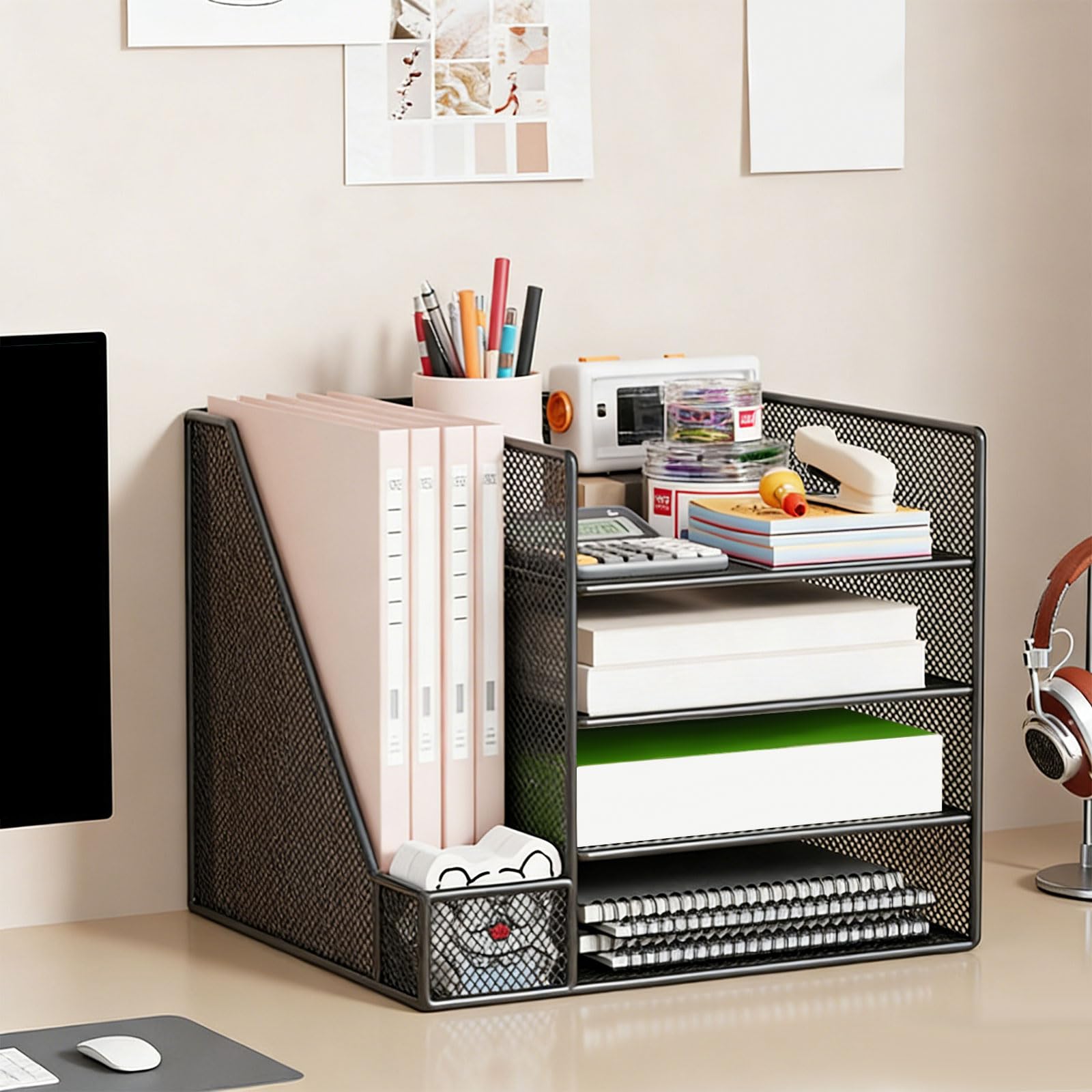 Schreibtisch Organizer mit Aktenhaltern, 4 Ebenen, Papier Briefablage, Organizer, Netze, Desktop Aktenorganisation, Bürobedarf, Papier Briefablage