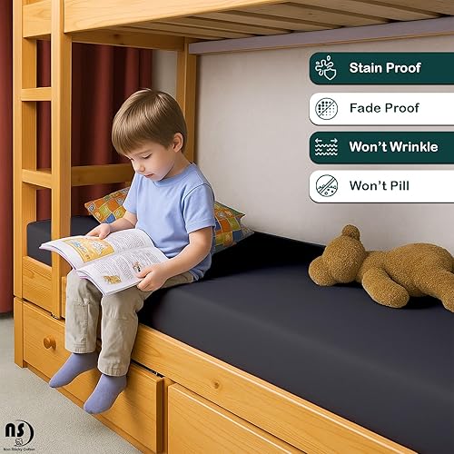 Miniatura 2 de NON Sticky cotton Juego de sábanas bajeras prémium para cuna, 4 piezas, algodón egipcio de 8 pulgadas, bolsillo profundo para cama individual