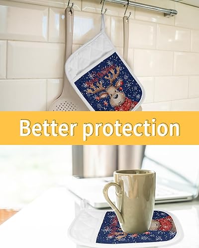 Miniatura 22 de Juego de 2 agarraderas de tela de toalla para cocina, antideslizantes, aislantes y térmicas, con bolsillo, guantes gruesos para horno, posavasos