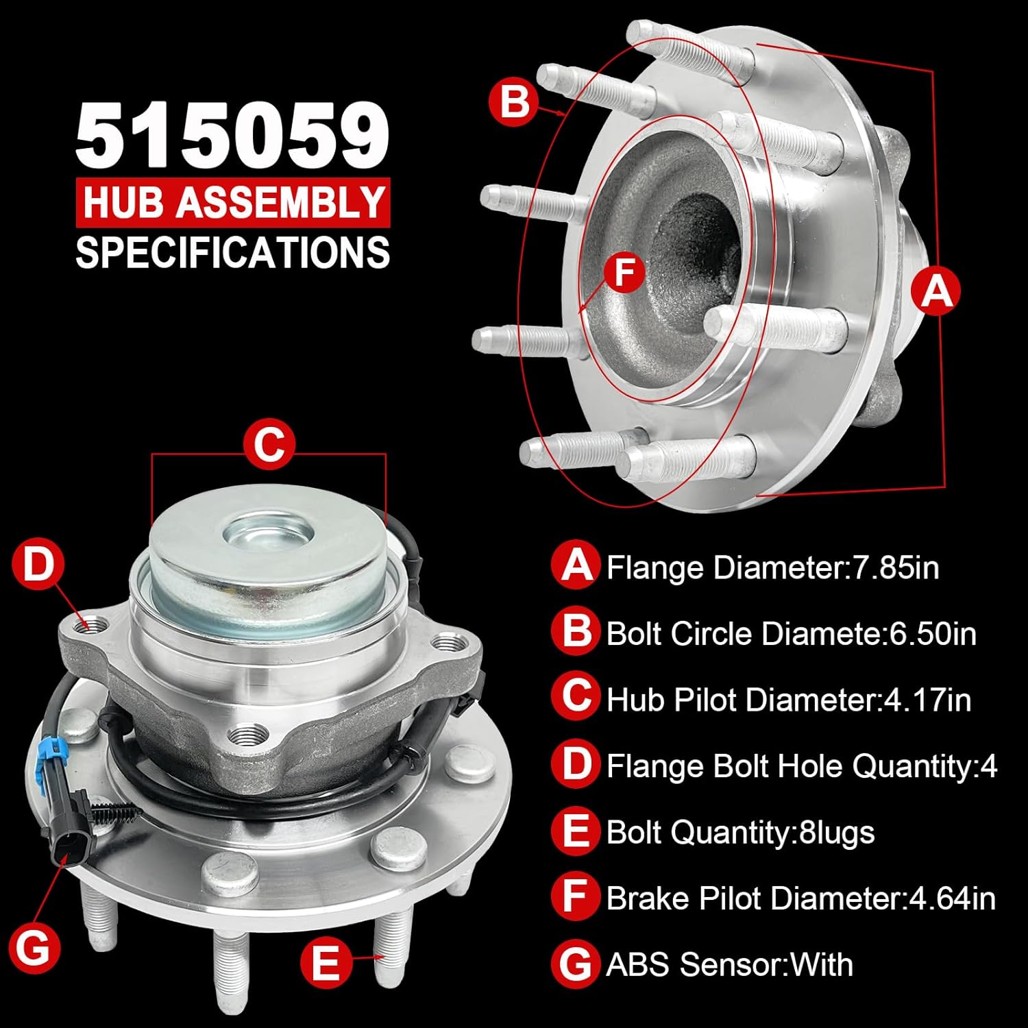Pair 515059 Front Wheel Bearing Hub Assembly Compatible with Chevrolet Express 2500 2003-2017, Express 3500 2003-2017, for GMC Savana 2500 2003-2017, Savana 3500 2003-2017, 8 Lug w/ABS