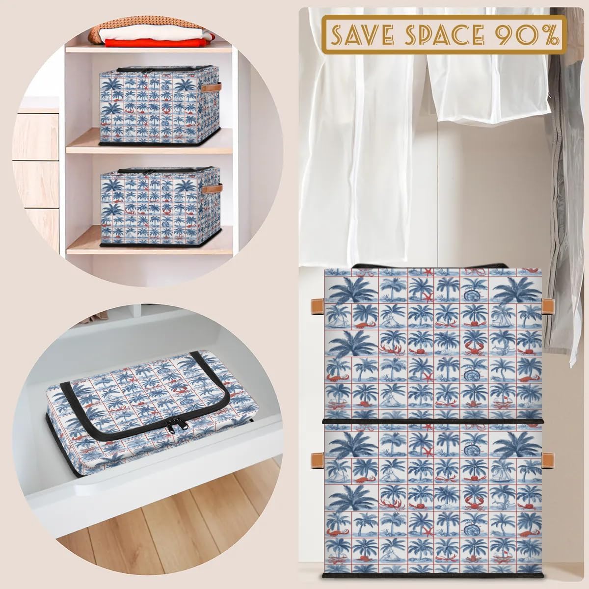 Tropical Pattern Storage Box with Lid and Handles Foldable Cloth Storage Basket Bin Bags for Shelves Closet Shelf Toys Clothes Bed Sheets Organizer 2 Pack