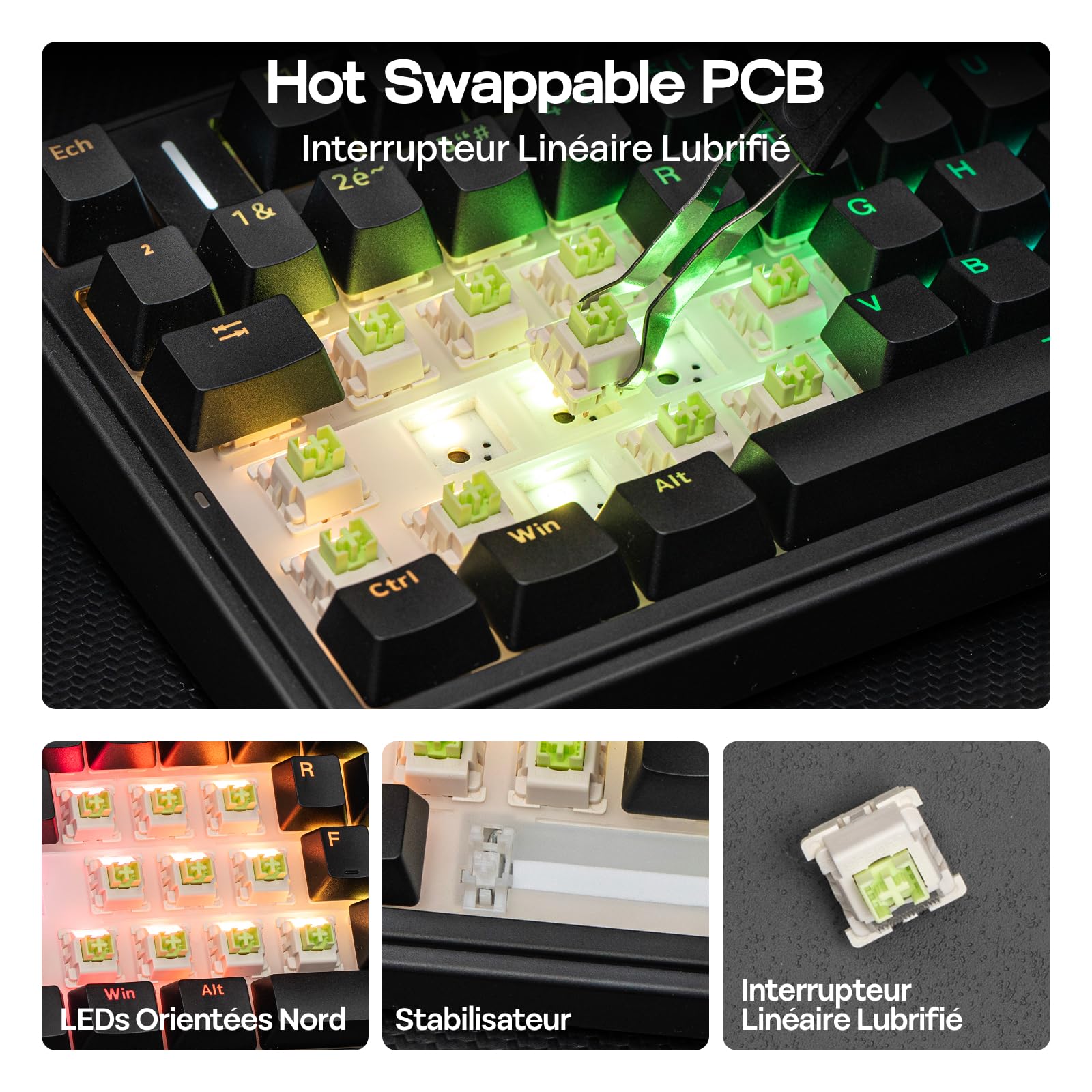 EPOMAKER Aula F75 ISO-FR Clavier Mécanique sans Fil, AZERTY 75%, Clavier Gaming Français avec Bouton Rotatif, RVB, Hot-Swap, Montage Gasket, Son Crémeux, BT/2.4Ghz/Filaire