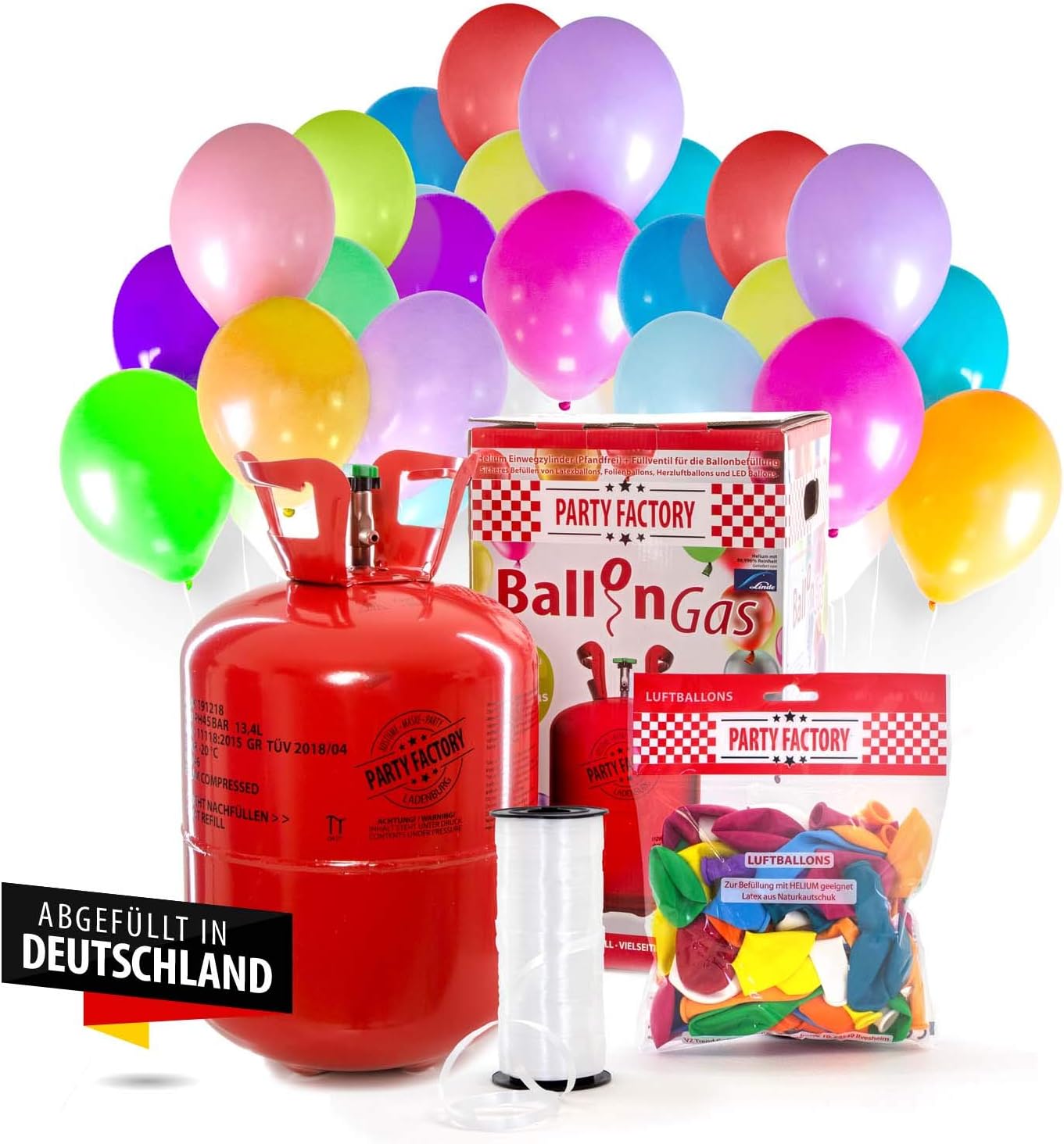 Party Factory Helium bottle for up to 50 Balloons incl. Latexballoons, Helium Cylinder 14 cu. ft. Gas with filling quantity for Balloons, Ideal for Party, Events