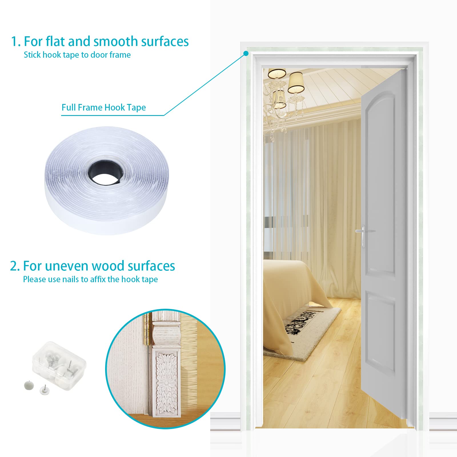 Apalus Zanzariera con Magneti per Porte, 100 x 240CM - Rete Fine, Tenda Totalmente Magnetica, si Chiude da Sola - Non Accorciabile (Bianco)