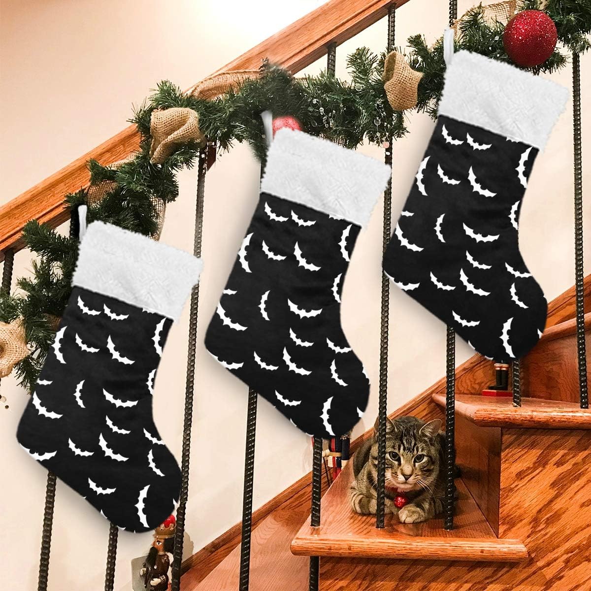 Mint Green Bat Silhouette Christmas Stocking with Plush Cuff