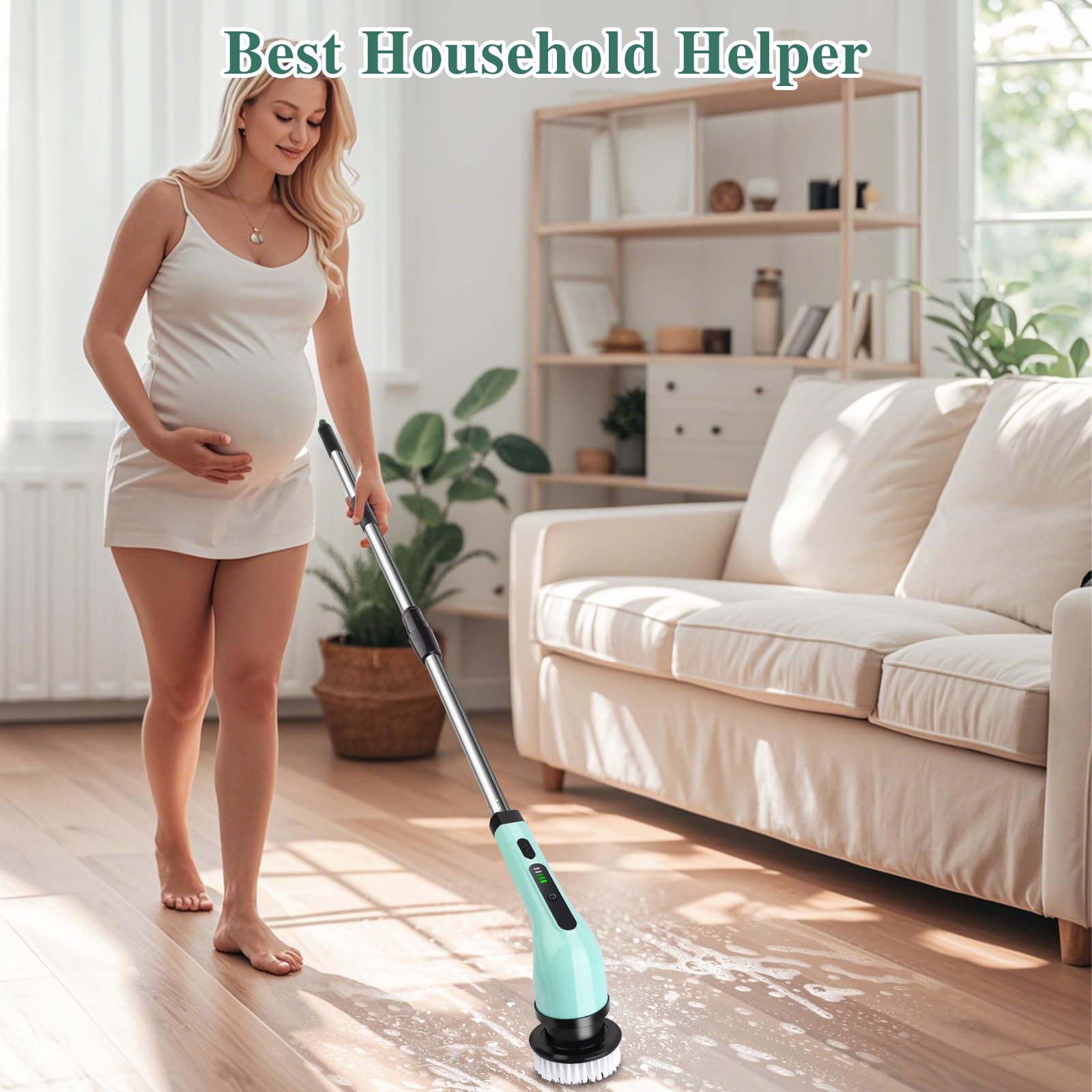 LWMTT Spazzola Elettrica Rotante con 9 Testine di Pulizia Versatili, Spin Scrubber Senza Fili con 2 Velocità Regolabili per Bagno Cucina Pavimento - Verde