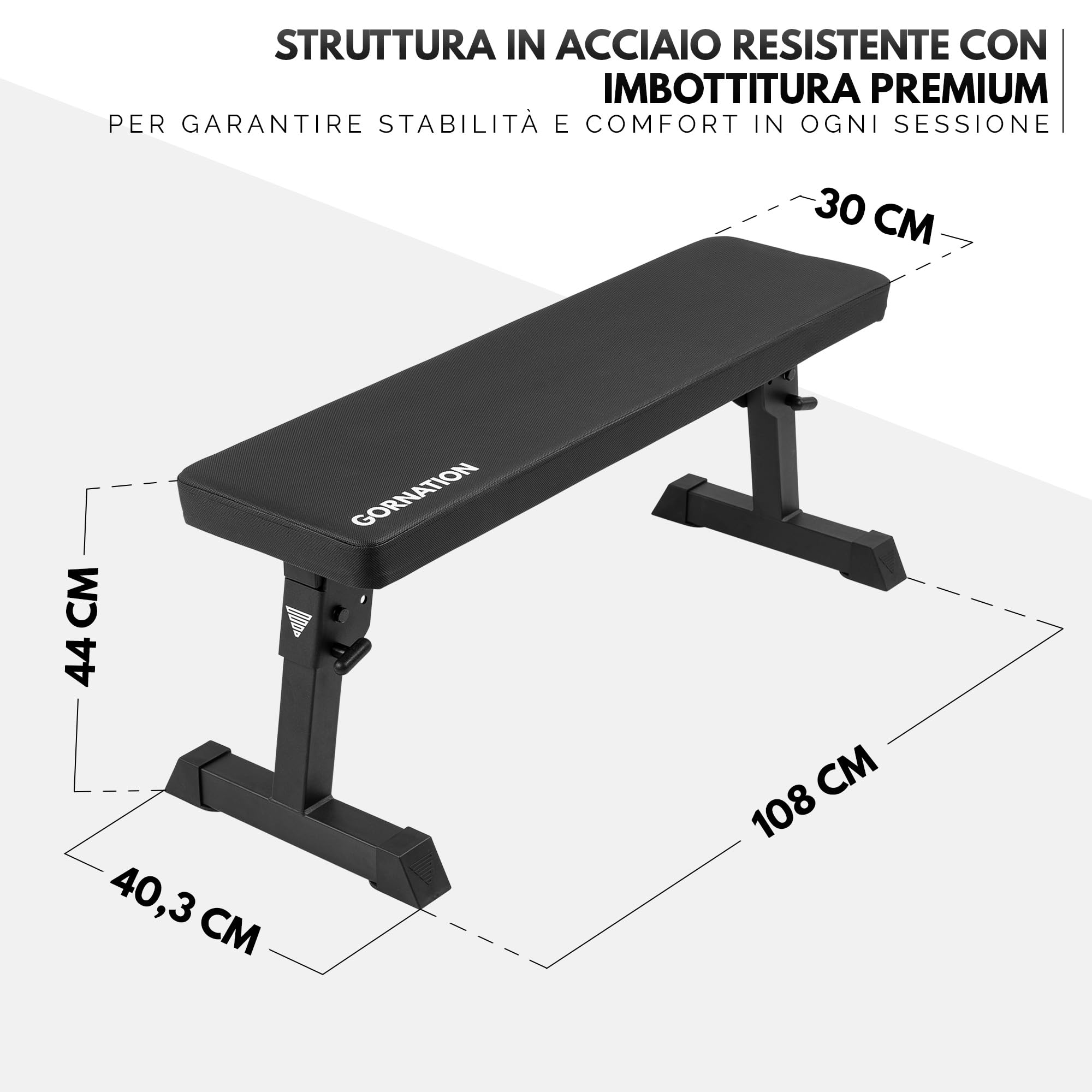 GORNATION Panca Piana Pieghevole per Allenamento a Casa, Panca Palestra Salvaspazio con Struttura in Acciaio, Imbottitura di Qualità, 300 kg di Carico, Perfetta per Bilancieri e Manubri