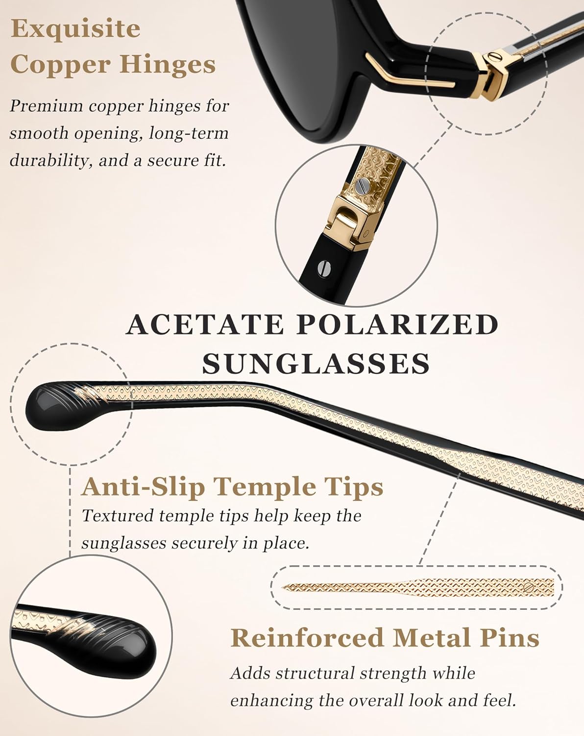 KANASTAL Small Acetate Polarized Sunglasses for Women and Men, Retro Round UV400 Stylish & Durable, PU Leather Case Included - Image 4