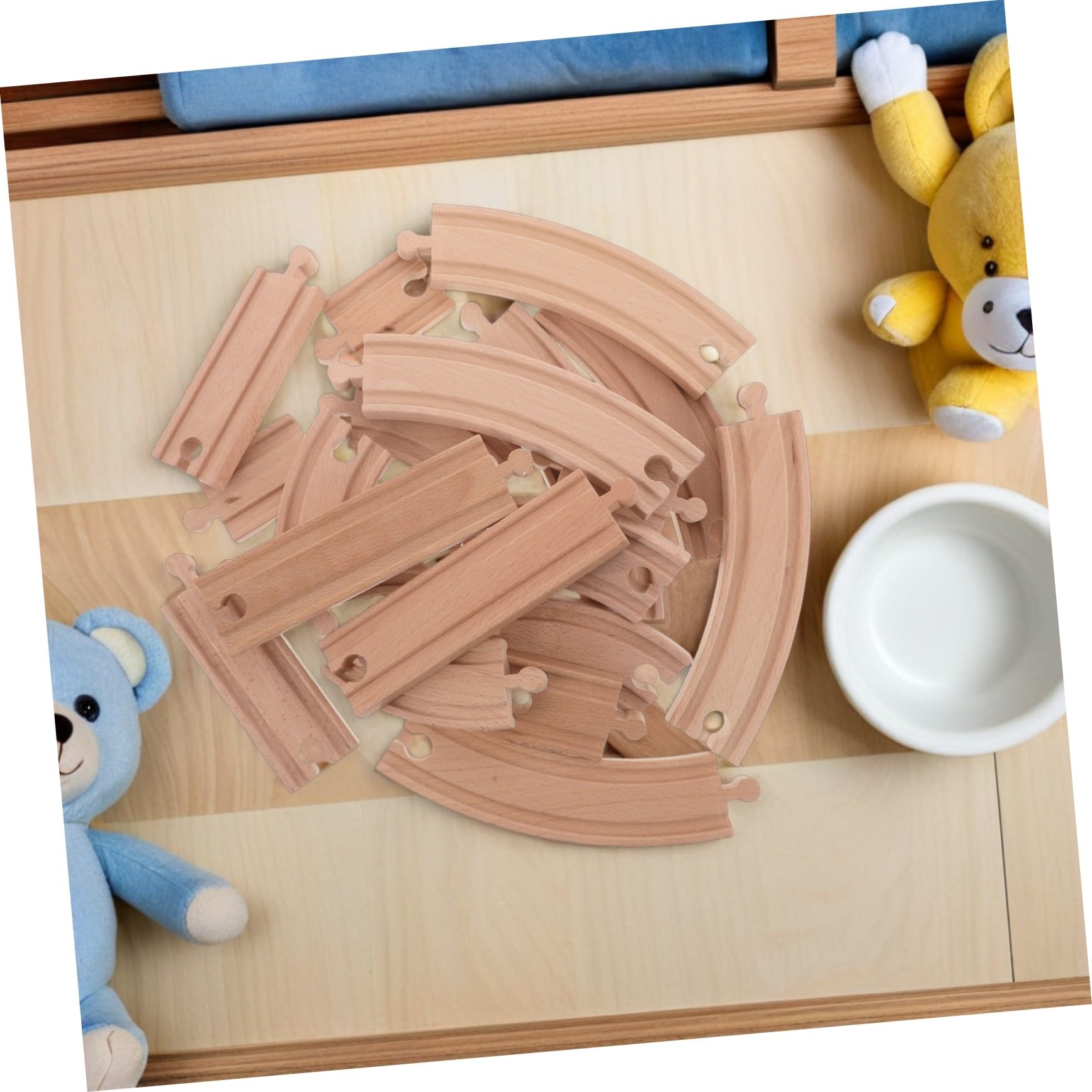 ifundom Set da 20 Binari in Legno per Treni, Accessori per Trenini Giocattolo, Compatibile con Modelli di Treni Diffusi, per Bambini e Ragazzi, Kit di Estensione Fai da Te con Trenino