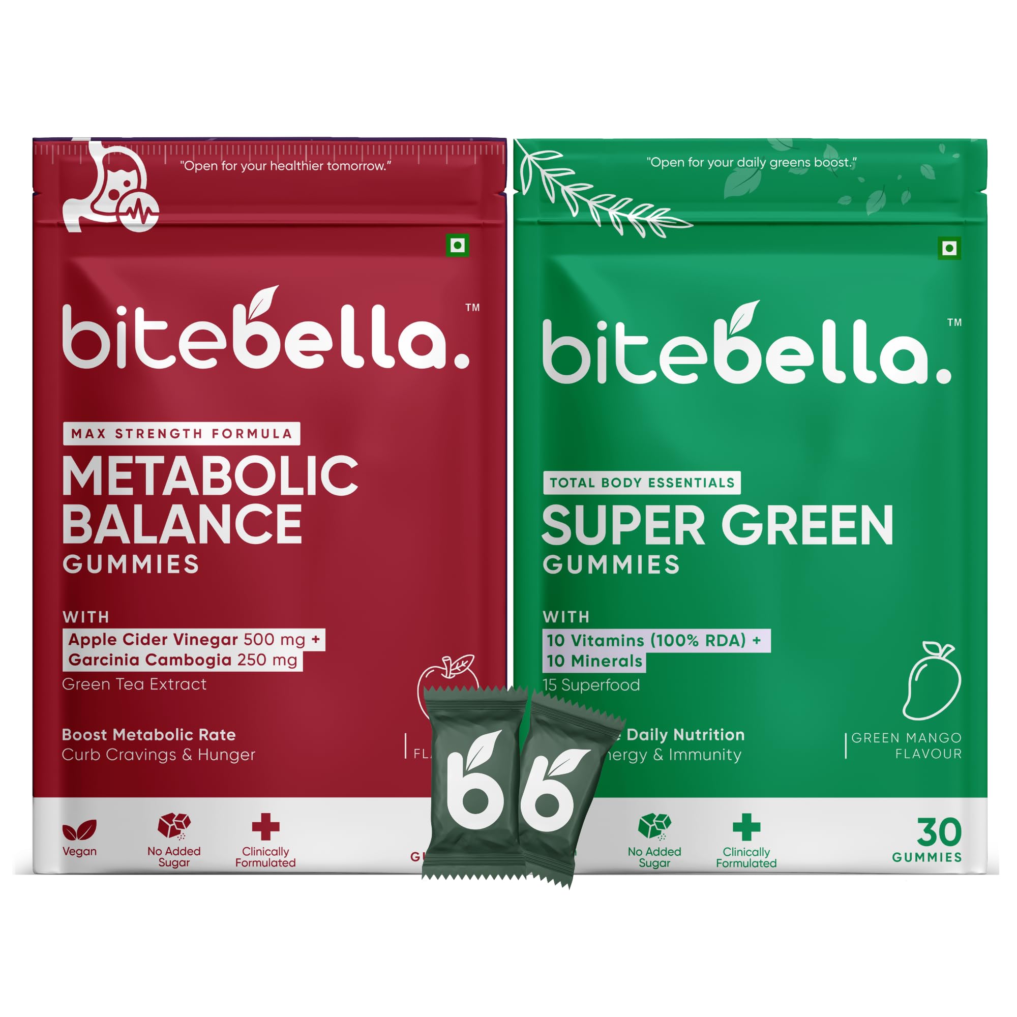 The Daily Detox Bundle | Metabolic Balance + Super Green Gummies | Apple Cider Vinegar 500mg + Inulin 500mg + Garcinia Cambogia 250 mg | 10 Vitamins (100% RDA) + 10 Minerals + 15 Superfoods | Vegan | No Added Sugar