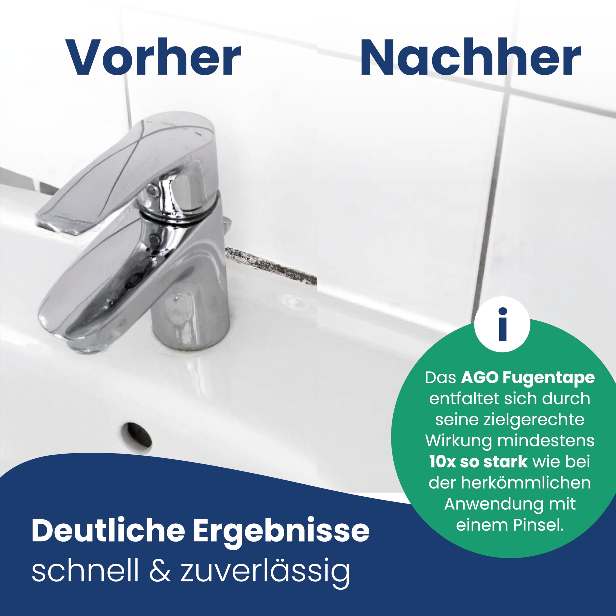 AGO Fugentape 10 x 45cm zur wirksamen Schimmelentfernung bei Silikonfugen / 10x stärker als bei herkömmlicher Anwendung mit einem Pinsel (Schimmelmittel separat erhältlich)