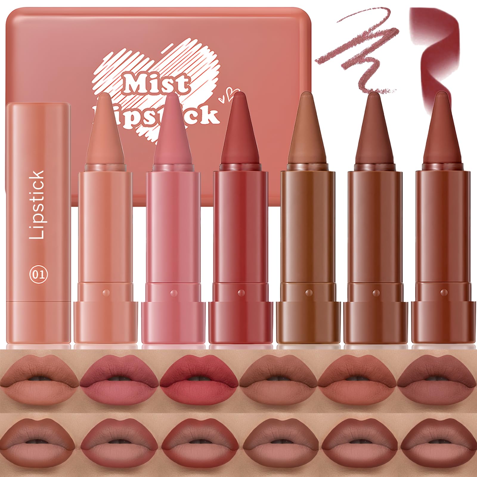 Wugbc Brown Lip Liner Set 6 Colors 2 in 1 Gradient Lip Liner and Lipstick Combo Long lasting Dark Brown Red Creamy Lip Pencil Contour Matte Lipstick