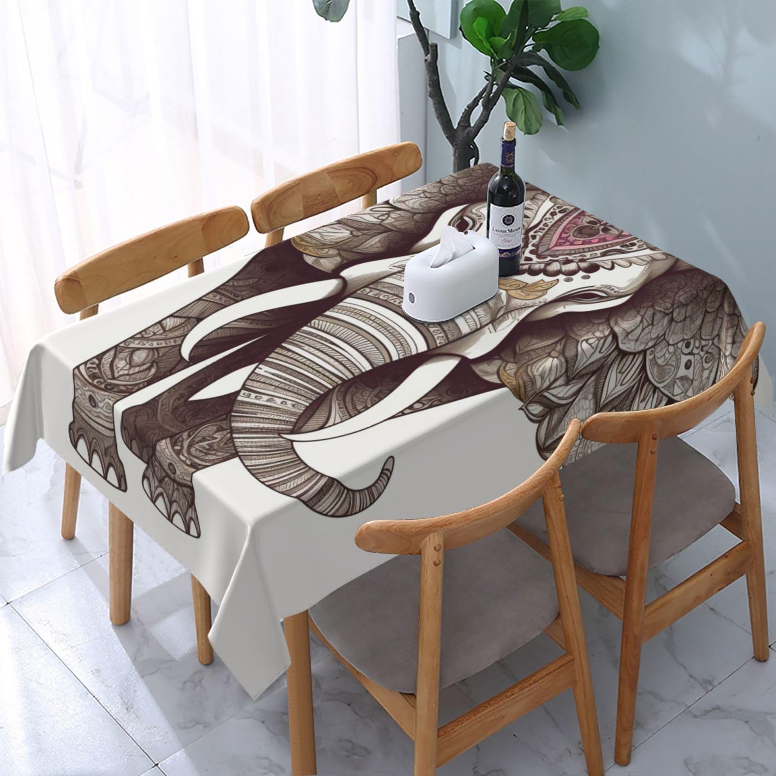WPKJU Elephant Art Printed Tablecloth Water Resistant Table Cover Washable Rectangle Table Cloth for Tables 54x72 in