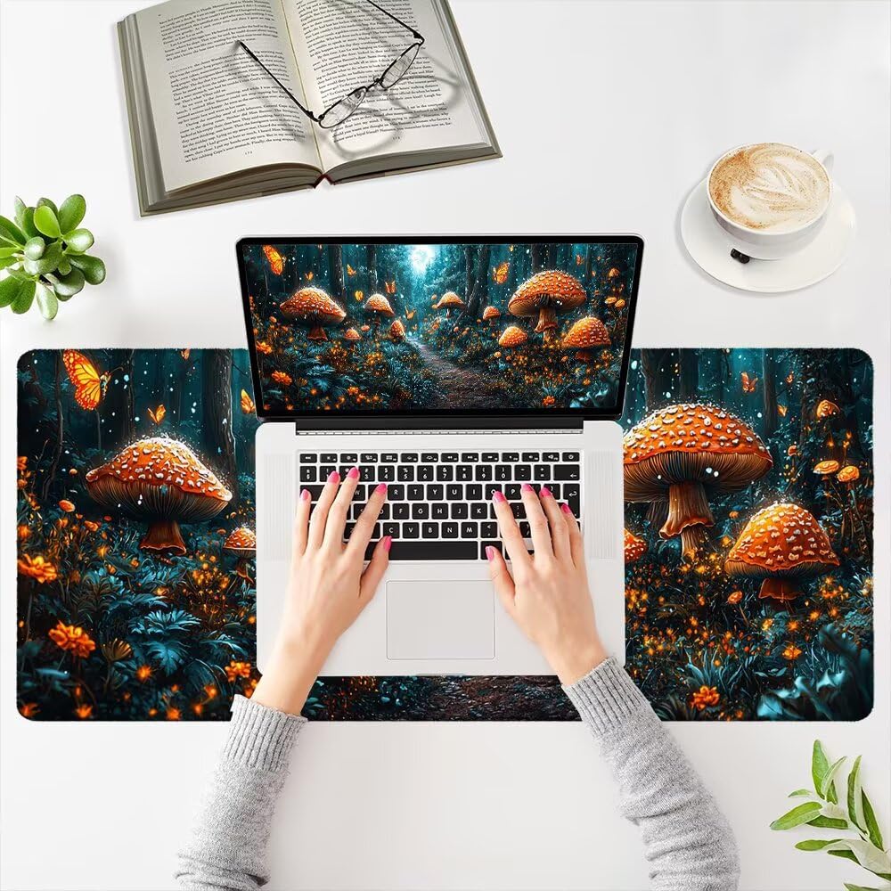 Podkładka pod mysz do gier, duża podkładka pod mysz XXL 1200 x 600 x 3 mm z krajobrazem pod ręką ze zszytymi krawędziami, podkładka pod mysz do gier XXL grzyb wodoodporna antypoślizgowa do akcesoriów