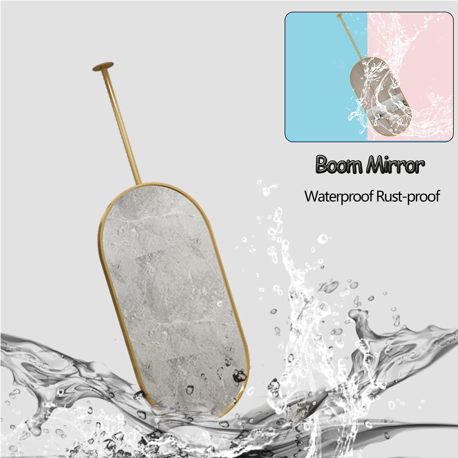 Specchio per asta sospesa a soffitto con struttura in metallo e asta, specchio semplice decorativo da parete per bagno chiaro e pratico, specchi da barba (dimensioni : 40cmx70cm)