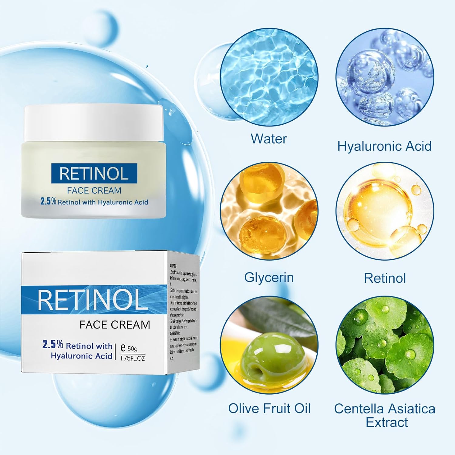 Retinol Face Cream - 2.5% Retinol with Hyaluronic Acid，Anti-aging & Anti-wrinkle Firming Serum Facial Cream，Face and Neck Moisturizer for All Skin Types, 1.75 Fl Oz - Image 3