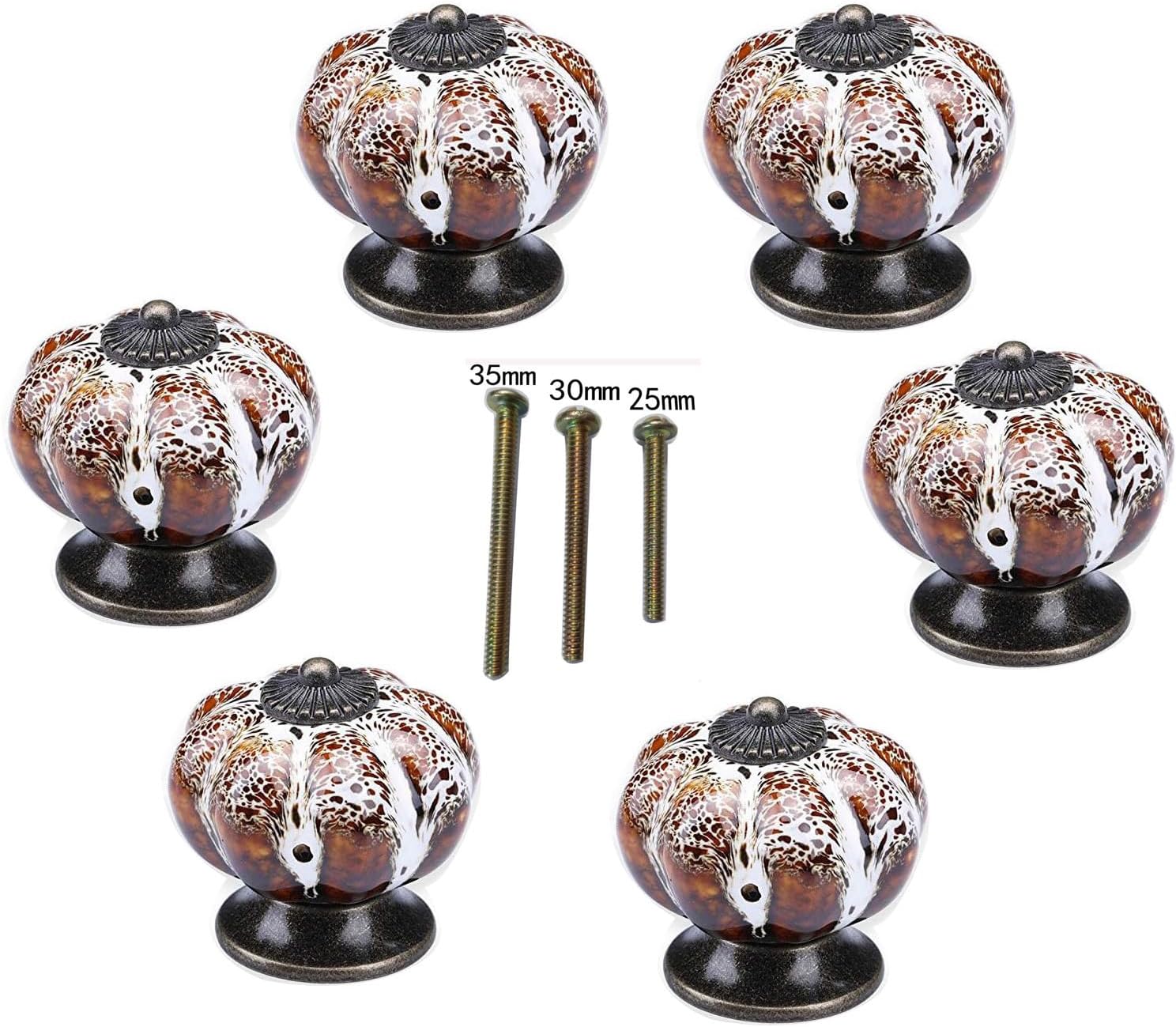 6-Piece Set of Ceramic knobs with Colorful knobs and Pumpkin Handles for cabinets, Kitchen and Bathroom cabinets, Blinds (Leopard Blue)