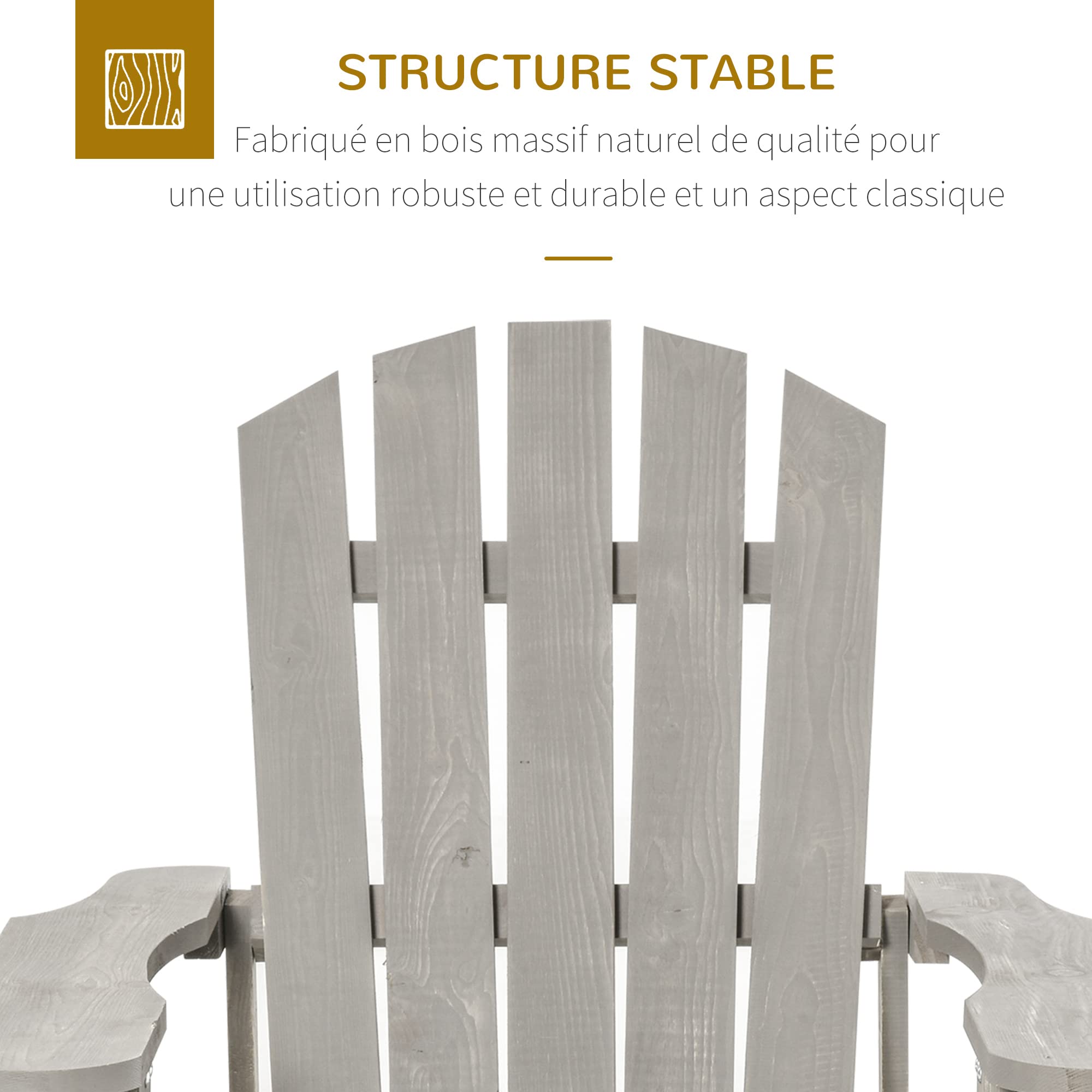 Outsunny Fauteuil adirondack Fauteuil de Jardin Chaise de Jardin de Plein Air dim. 78L x 89D x 88H cm Bois Massif Sapin Gris Effet Vieilli pour Jardin, Terrasse et Balcon