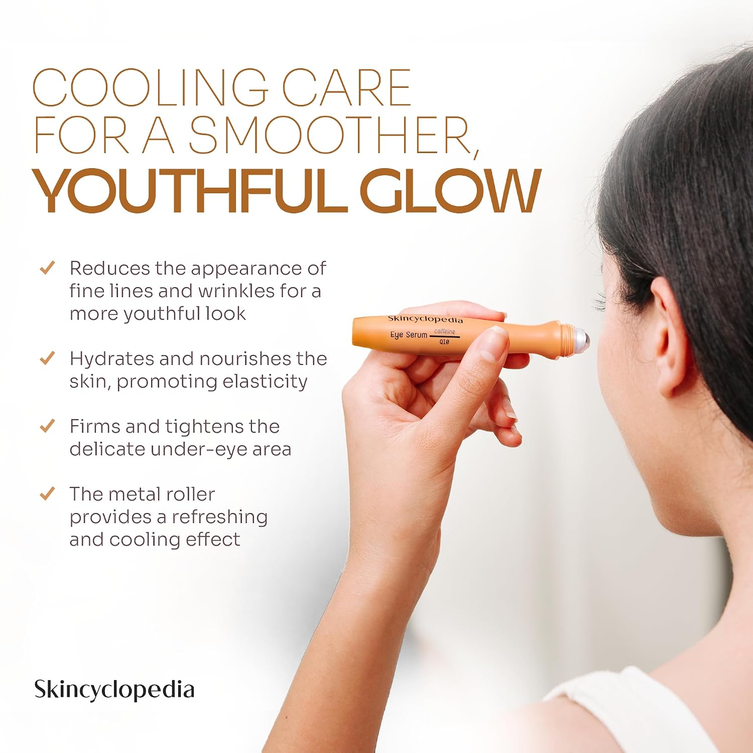 Under Eye Roll-On with Caffeine & Q10, Cooling Roller, Energizing Serum for Dark Circles & Under Eye Dark Spots, Puffiness Bags, Fine Lines & Wrinkles, Deep Hydration Activator.