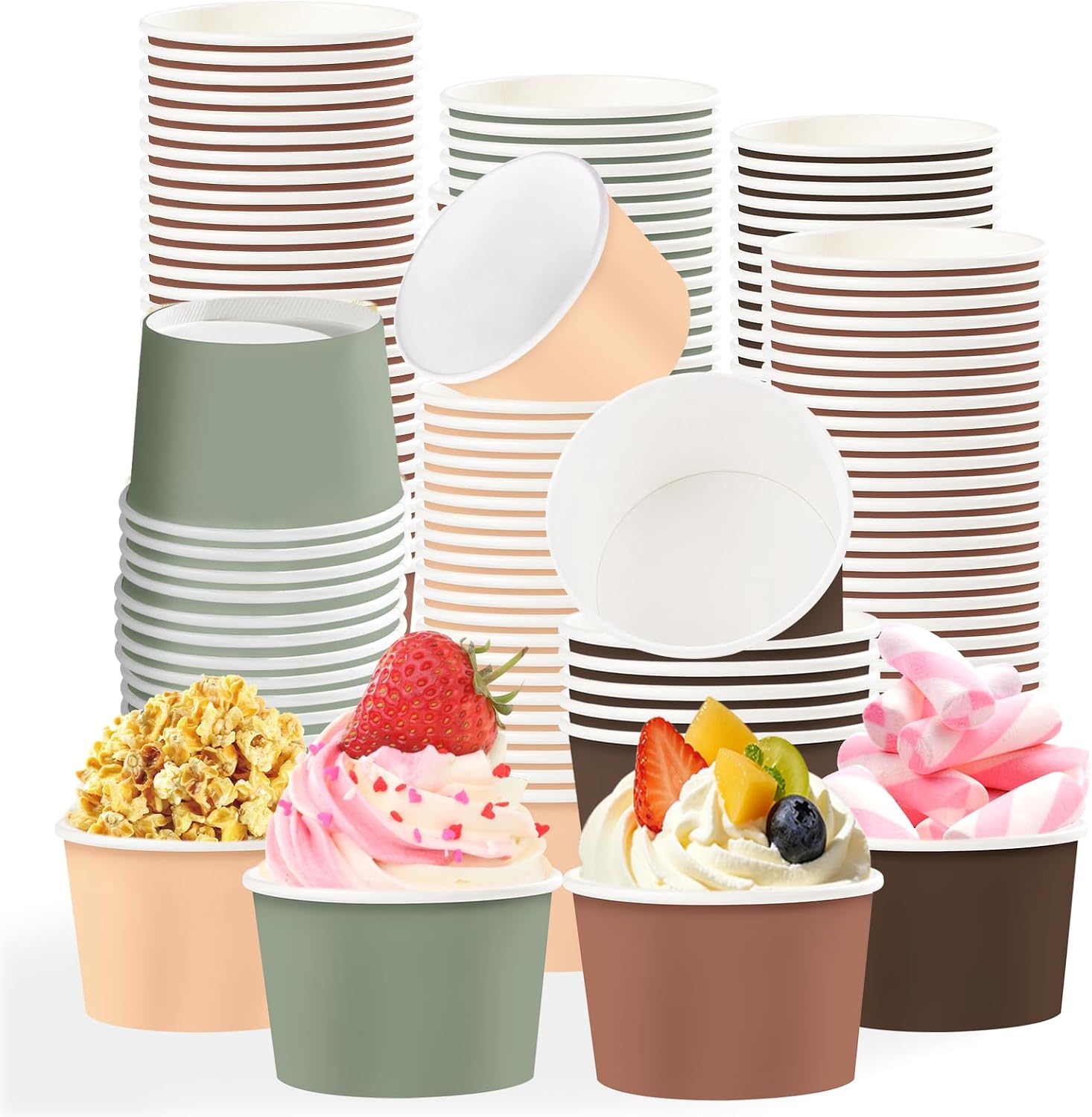 120Pcs 12oz Woodland Ice Cream Cups for Hot or Cold Food