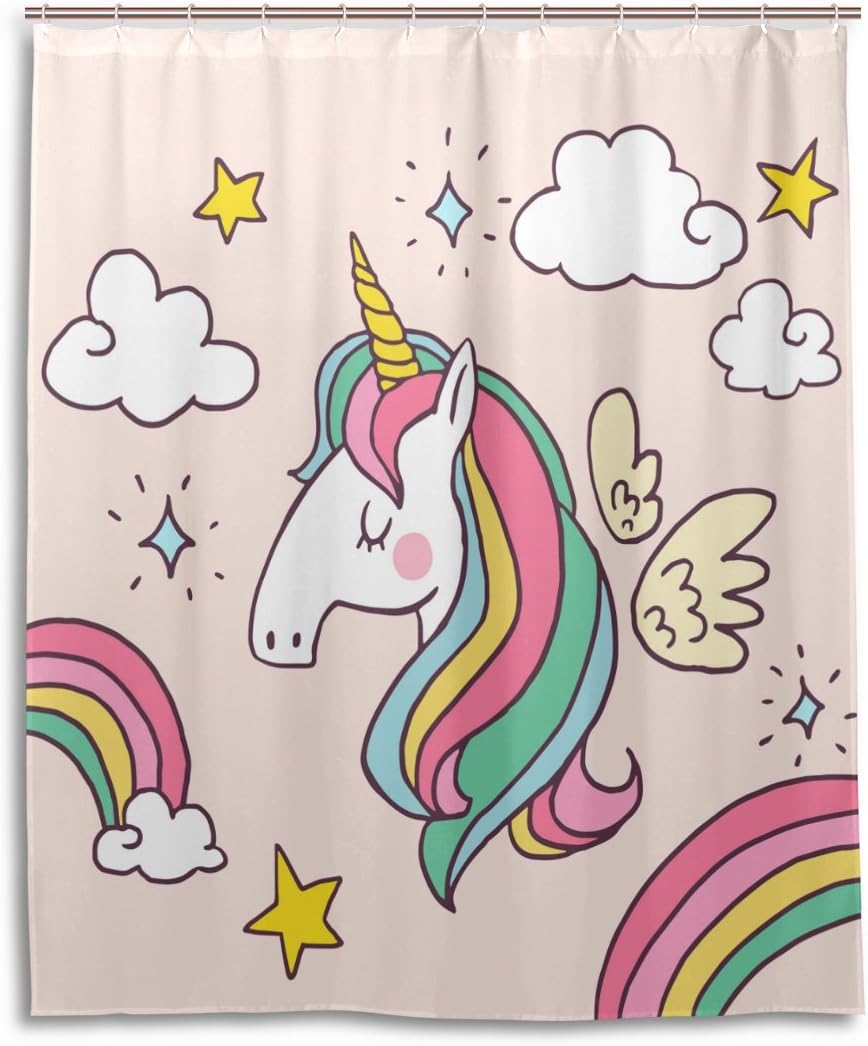 Amazon Nataxシャワーカーテン 防水防カビ加工 カーテンリング付属ユニコーンイラスト150x180cm浴室 洗面所 目隠し用 間仕切り おしゃれ バス用品 カーテンリング付属 ホテル用雑貨 取り付け簡単 シャワーカーテン ホーム キッチン オンライン通販
