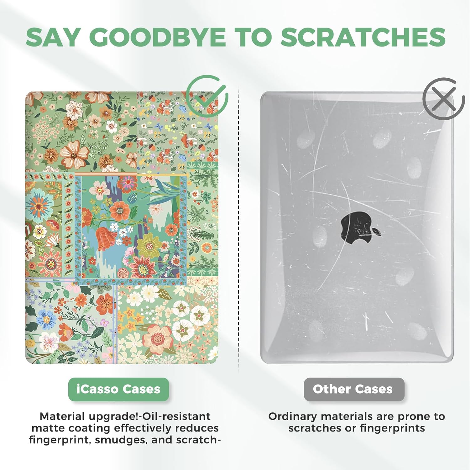 iCasso for MacBook Air 13 inch Case 2020 2019 2018 Release A2337 M1 A2179 A1932, Flower Hard Shell Protective Case for MacBook Air 13.3 inch + Keyboard Cover + Screen Film, Green Flower - Image 5