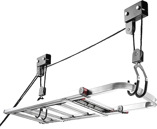 Miniatura 4 de Elevador de kayak, almacenamiento de garaje superior, sistema de polea con capacidad de 125 libras para almacenamiento de kayak, canoa, bicicleta o