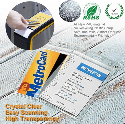 Miniatura 4 de keylion tarjeta de identificación porta distintivo transparente vertical con tipo de cierre resellable impermeable