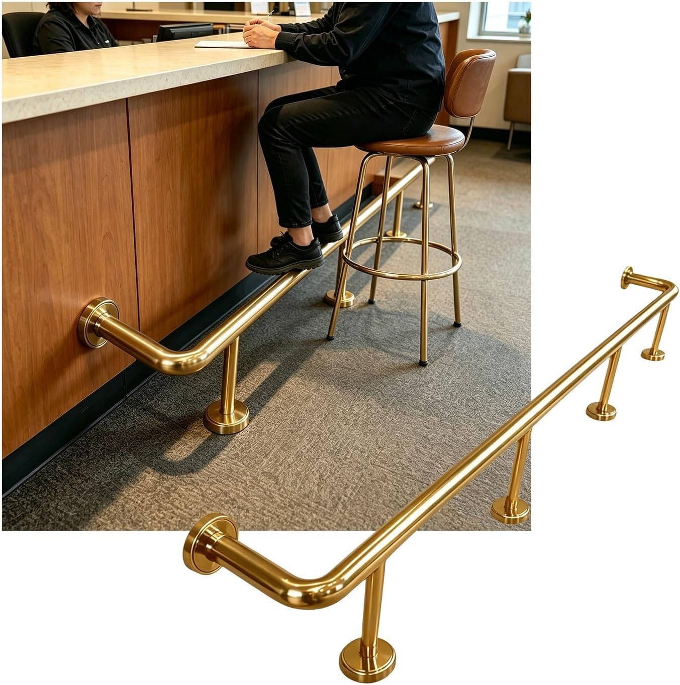 LXXW Bar Foot Rail Bar Foot Rail Kit，3.28~16.4ft Stainless Steel Bars Feet Rails for Restaurant Kitchen Cafe Counter(Gold,4.0M/13.12FT)