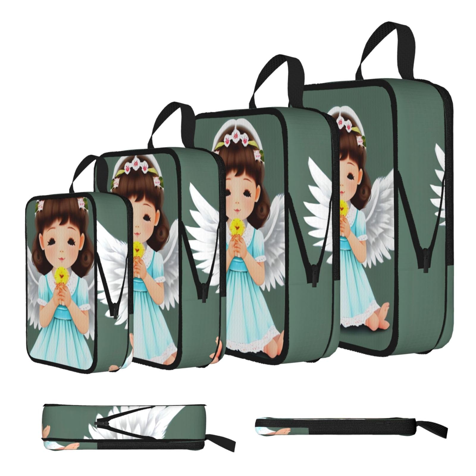 Sxzvvbn Black Cute Little Angel Compression Packing Cubes 4 Piece Set