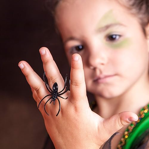 Miniatura 5 de 120 anillos de araña, anillos de Halloween para niños, decoración de cupcakes de araña de plástico a granel para niños, accesorios de disfraz de