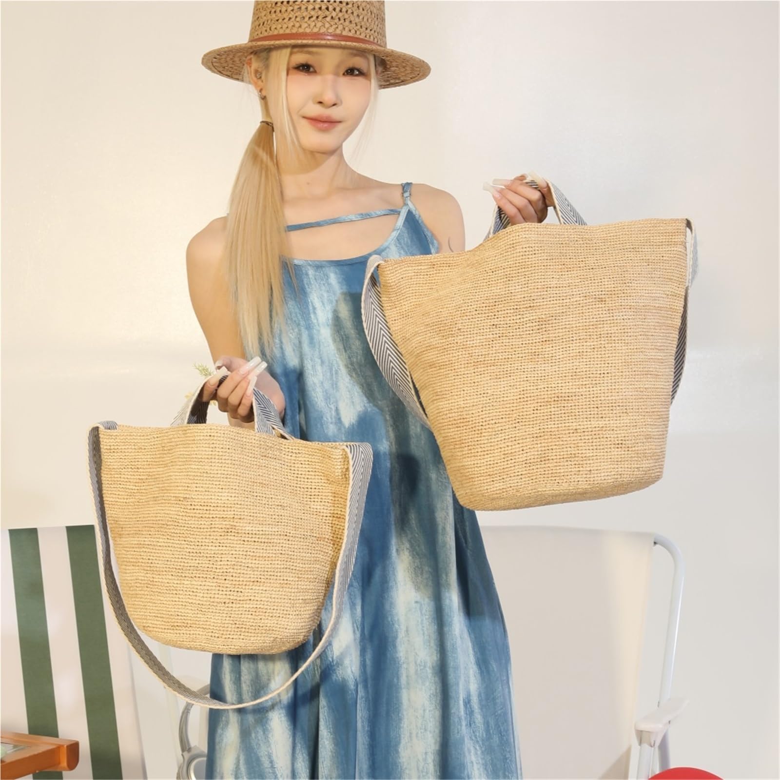 bolso mujer verano Bolso de mano tejido for mujer, bolso playa paja gran capacidad, cruzado hombro bohemio verano for