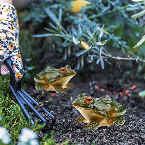 Miniatura 3 de VOSAREA 2 piezas de estatua de rana mini rana de resina de animales para decoración interior y exterior para jardín, patio, micro paisaje, adornos