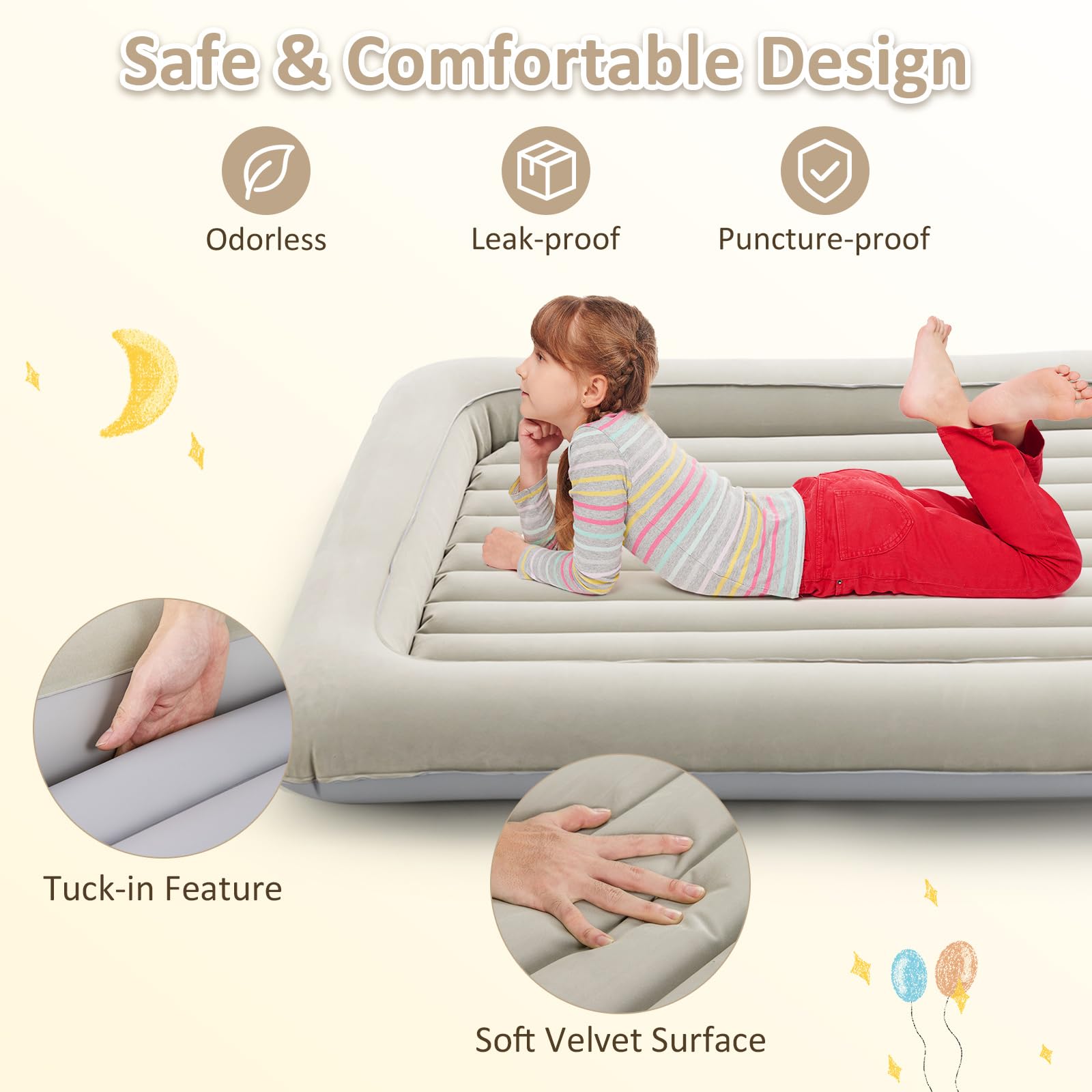 GIANTEX Lit Gonflable de Voyage pour Enfant avec Pompe Électrique, Matelas Portable pour Tout-petit, Kit de Réparation Inclus