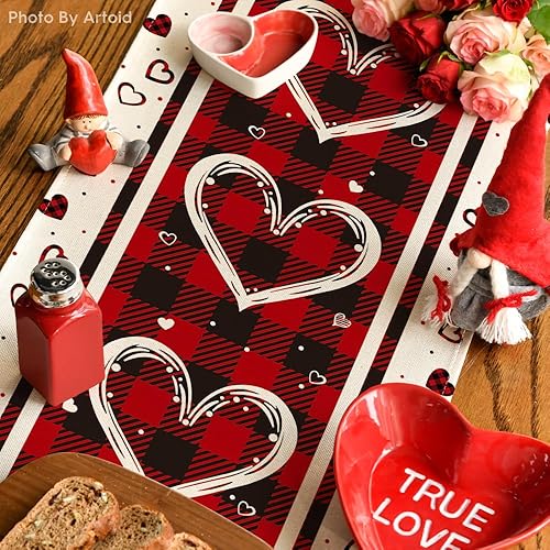 Miniatura 4 de Artoid Mode Buffalo - Camino de mesa para el día de San Valentín diseño de corazones de amor a cuadros decoración de mesa de comedor de cocina de
