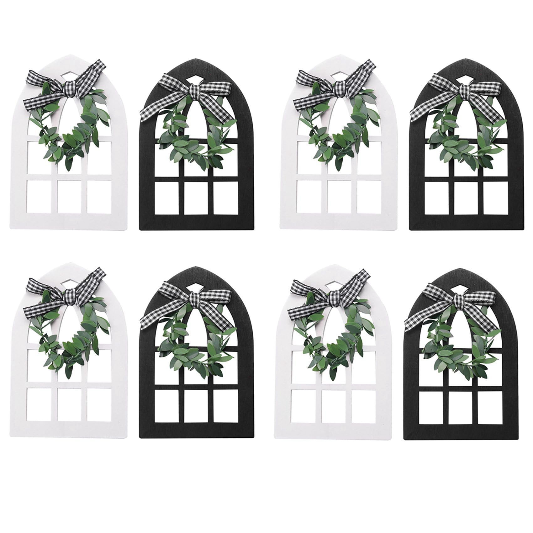 Hndhbfgrt 8Pcs Wooden Farmhouse Window Tiered Tray Decoration Plaid Rustic Farmhouse Decor Cathedral Arch Window Shelf Photo Prop