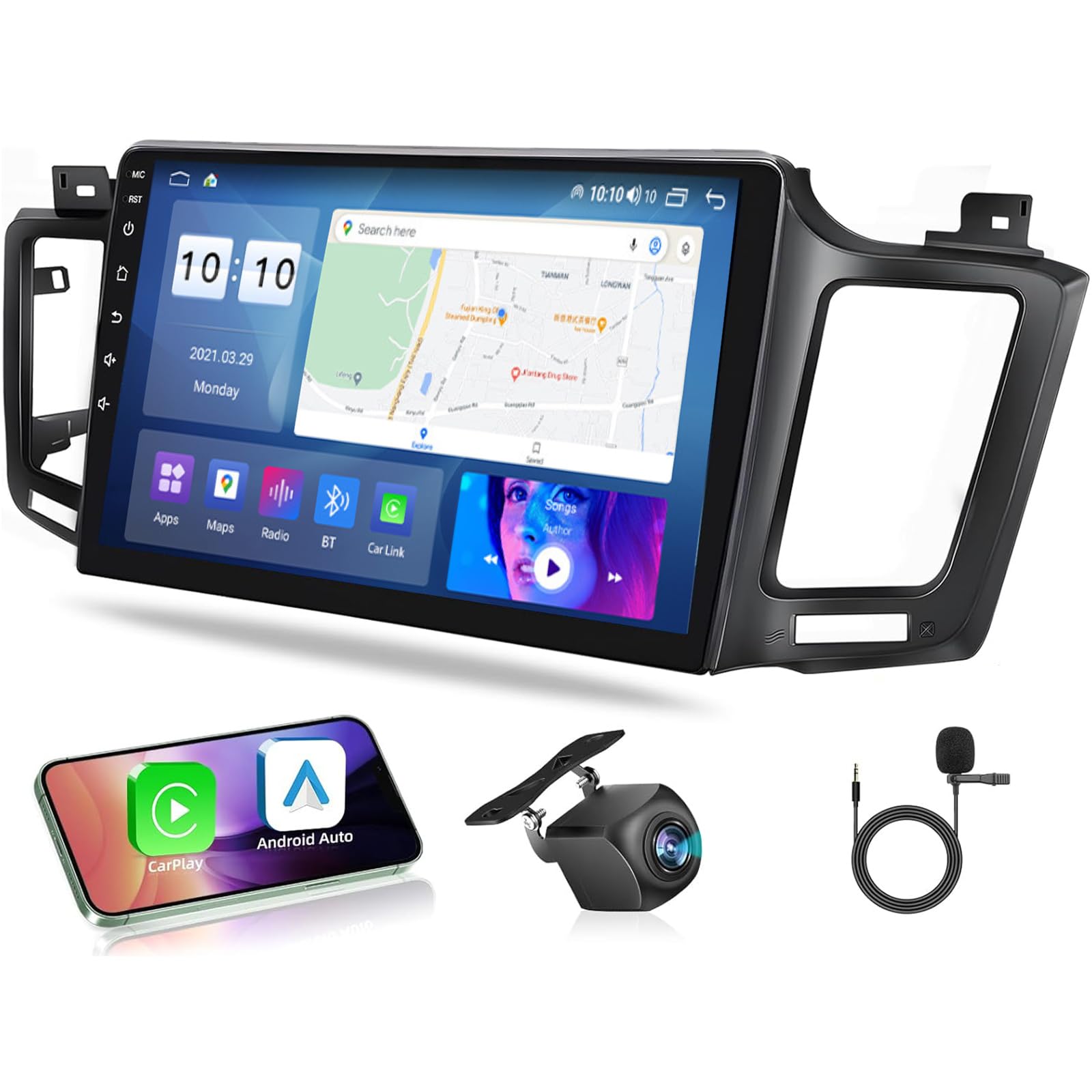 Genérico Estéreo para Coche con WiFi 5G para RAV4 (2012-2018), Pantalla táctil IPS de 10", Android 15, CarPlay/Android Auto, navegación GPS, Bluetooth, Mirror Link, Compatible con cámara de Marcha at
