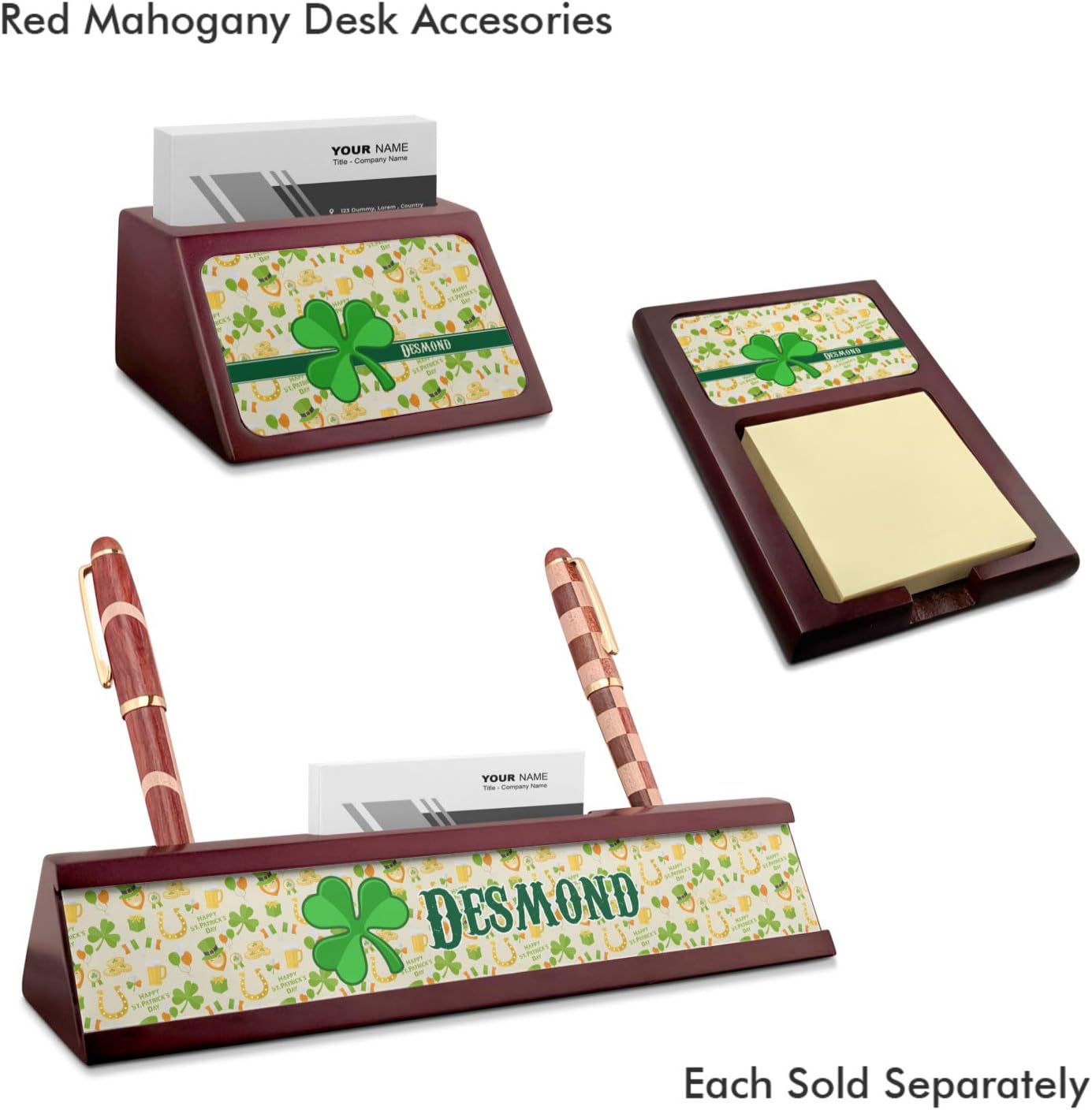 Personalized St. Patrick's Day Red Mahogany Sticky Note Holder