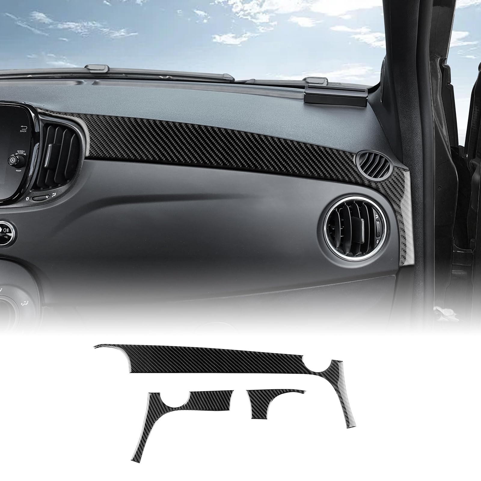 KUNGKIC Per Fiat 500/500C Abarth 595/595C 695/695C 2016-2024 Fiat 500E 2016-2019 Auto Console Centrale Dashboard Trim Fibra di Carbonio Adesivo Interno Accessori (Nero)